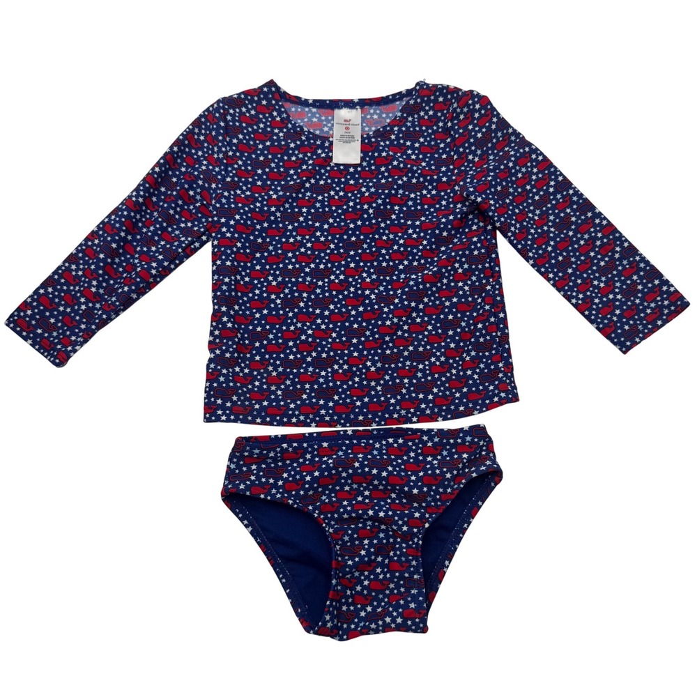 Vineyard Vines Toddler 18M 2pc Rash Guard Swimsuit Set Blue Whale Stars